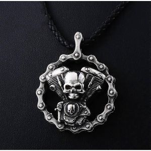 Cool Heavy Vélo Chaîne Crâne Motos Moteur Métal Pendentif Bijoux Motard Motard Crâne Croix Hommes Pendentif - Neuf