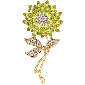 Kjdal-Broche Fleur Tournesol Strass Pour Femme Or Doré Pétales À Feuilles Cristaux Élégants Accessoire Pour Robe Veste Ou Chapeau Cadeau Mariage Saint-Valentin Ou Anniversaire Bijou Fantaisie - Neuf