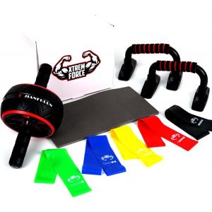 Kit Fitness Xtrem Force Avec Roue Abdo Tapis Pour Genoux, Bande Elastiques, Poignée Push Up Pour Les Pompes, Appareil Fitness Musculation Pour Abdo Exercices A La Maison Pour Homme Et Femme - Neuf