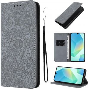 KAL-&Eacute;tui Pour Samsung Galaxy A16 5G 6.7 Pouces Cuir Artificiel Coque A16/Sm-A166B/Ds Avec Fente Pour Carte Housse A16/Sm-A166B/Ds B&eacute;quille Housse, Gris - Neuf