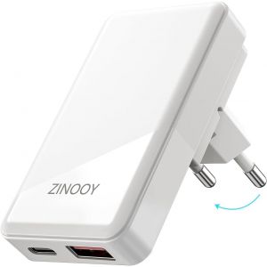 JGD-Chargeur Plat USB C 35W, Double Port Adaptateur Secteur avec Fiche Pliable, Charge Rapide PD 3.0 pour iPhone 16/15/14 and Samsung Galaxy, Compact L&eacute;ger Id&eacute;al pour Voyage Bureau - Neuf