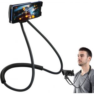 KALANKA-Support de T&eacute;l&eacute;phone Cou Universel Flexible Paresseux Col de Cygne Tour de Cou pour Lit Voiture (Noir) - Neuf