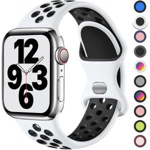 White/Black 2pcs Sport Strap Compatible With Apple Watch Strap 38/40/41mm, Breathable Silicone Double Hole Buckle Strap, For Iwatch Series 7 6 5 4 3 Se, 38/40/41mm-M - Neuf