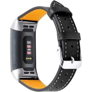 Bracelet En Cuir Noir Pour Fitbiti Charge 3 4 Bande De Remplacement Classique - Neuf
