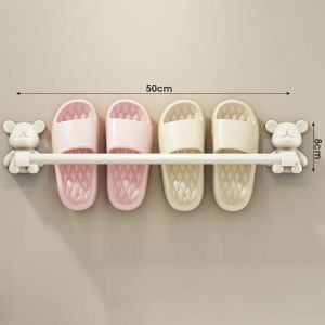 Porte-Pantoufles Adhésif Sans Poinçon,Porte-Serviettes Mural Pour Salle De Bain,Salon,Étagère À Chaussures,Gain De Place,Étagère De Rangement Suspendue Pour La Maison.White-50cm. - Neuf