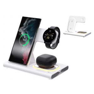 Station de charge sans fil 3 en 1 pour montre Samsung et iPhone - Blanc - Neuf