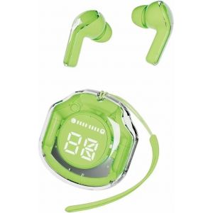 KAL-Clear Beat Écouteurs Sans Fil Bluetooth 5.3, Design Transparent, Son Cristallin, Étanche Ipx4, Étui Avec Charge Smartphone, Microphone Intégré, Autonomie 2-3 Heures, Usb-C (Vert) - Neuf
