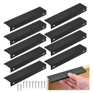 Poignée de cuisine noire (160 mm/longueur 200 mm), 10 pièces, invisible, entraxe, bouton de porte en aluminium, poignée de meuble noire pour tiroirs et armoires de bureau - Neuf