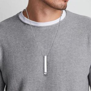 Collier Pendentif Rectangle En Spirale Collier Pendentif Barre En Acier Inoxydable Pour Hommes Femmes Couples - Neuf