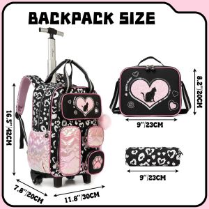 Cartable A Roulette Fille, Cartables Scolaire Trolley Bag Sac À Dos Avec Roulettes Cartable Ensemble De Sac De Voyage Pour L'École - Neuf