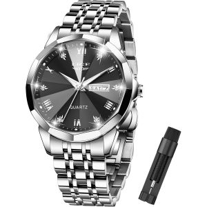 Montre Homme Quartz &Eacute;tanche Business Argent Blanc Bracelet Acier Inoxydable Lumineux Montre Homme,Argent Blanc.[J774] - Neuf