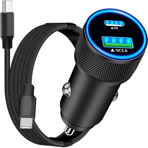 &iquest; Chargeur De Voiture Certifi&eacute; Apple Mfi, Pour Iphone 16, 52,5 W, Usb-C Et Usb-A, Charge Rapide Avec C&acirc;ble Tress&eacute; De Type C Pour Iphone 16/16 Pro Max/15/15 Pro/Galaxy/Pixel - Neuf