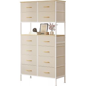Ulteronixshop-Commode, Meuble de Rangement, Commode 12 Tiroirs en Tissu avec Poign&eacute;es, Meuble Rangement, Meuble Chambre, Cadre en M&eacute;tal, B&eacute;ige - Neuf