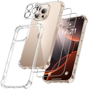 4 En 1 Coque Pour Iphone 16 Pro Avec 2 Verre Tremp&eacute; Et 1 Cam&eacute;ra Protecteur, [Coussin D'Air Int&eacute;gr&eacute;] Antichoc Antirayures Bumper Protection Housse Pour Iphone 16 Pro 6.3"", Transparent - Neuf