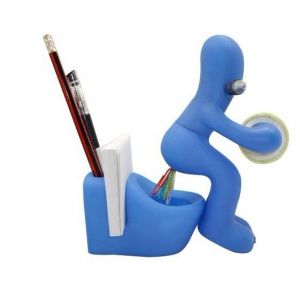 (bleu) Fournitures de bureau - distributeur de ruban adhésif amusant - support - accessoires de bureau amusants et cool avec un rouleau de ruban adhésif, un trombone, une note et un stylo - Neuf