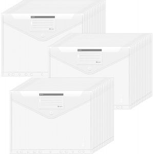 Lot De 40 Porte-Documents A4 Avec Fermeture Auto-Agrippante Pochettes Plastique A4 Transparent Avec Papier D'&eacute;tiquette Pour Organiser Des Documents Pour L'&eacute;cole, La Maison, Le Bureau - Neuf