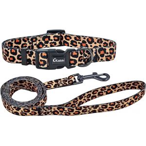 Ensemble Collier Et Laisse Pour Chien - Motif L&eacute;opard - En Polyester - Laisse Assortie De 150 Cm - Pour Petits Chiots - Taille Xs - L&eacute;opard Jaune - Neuf