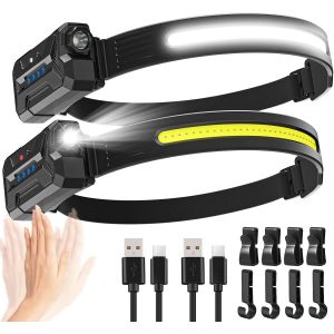 Lampe Frontale Rechargeable, 2pcs Lampe Frontale Led Ultra Puissante 230&deg; &Agrave; 7 Modes, 22 Heures D'autonomie, Usb Rechargeable Waterproof Lightweight Frontale Pour Courir,Camping,Chasse - Neuf