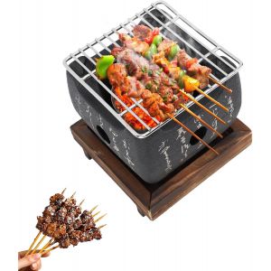 Ulteronixshop-Mini barbecue japonais en alliage d'aluminium - Barbecue au charbon de bois d&eacute;coratif avec inscription japonaise - Mini barbecue portable - 12 x 12 x 11 cm - Barbecue de table &eacute;l&eacute;gant e - Neuf