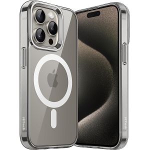 Ayu-Coque Magnétique Pour Iphone 15 Pro Max 6,7 Pouces Compatible Avec Magsafe Recharge Sans Fil, Étui Housse Antichoc, Dos Transparente Anti-Rayures (Titane Naturel) - Neuf