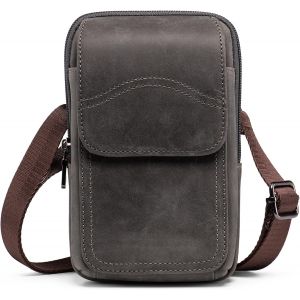 CAUC-Hengwin Sac de Ceinture en Cuir v&eacute;ritable Sacs &agrave; bandouli&egrave;re &Eacute;tui de Support de t&eacute;l&eacute;phone Portable pour iPhone 16 Pro Max 16 Plus iPhone 15 14 12 11Pro Max 15 14 Plus Sac de Ceinture (Gris) - Neuf