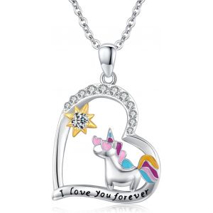 Asas-Chaîne Licorne En Argent 925 Pour Femme Et Fille Avec Pendentif En Forme De C?ur,Argent Sterling - Neuf