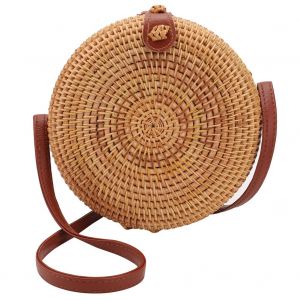 Sac messager rond en rotin tisse a la main pour femme, sac a bandouliere simple - Neuf