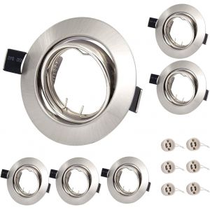 ERYI-6 X Spot Encastrable Gu10 Set,Rond Pivotant Support Spot Cadres Encastrer Aluminium Brossé Incl. Douille Gu10 - Neuf