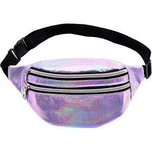 Sac banane holographique violet, sac banane de sport, sac banane de voyage &eacute;tanche, sac banane tendance pour femme, pour la course, la randonn&eacute;e et les activit&eacute;s de plein air - Neuf