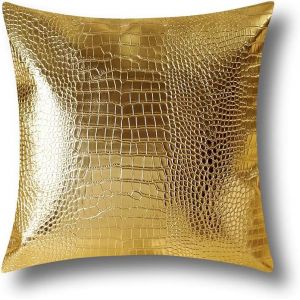TIANYI-OTOSTAR Housses de coussin pour canap&eacute;, d&eacute;coration d'int&eacute;rieur, en similicuir crocodile teint des deux c&ocirc;t&eacute;s, 45 x 45 cm, dor&eacute; - Neuf