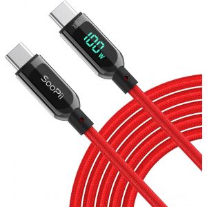 C&acirc;ble Usb C Vers Usb C,100W Pd Charge Rapide,Type C Nylon Tress&eacute;, Avec Affichage Led Pour Lphone 15/15 Pro/15 Plus, Lpad Air, Macbook Pro,Galaxy S23/S22 (1.2M Rouge)[CAB9164658] - Neuf