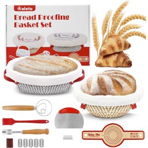 Jexnovashop-Banneton Pour Pain En Corde De Coton, Corbeille A Pain En Ovale Et Rond Avec Couvercle Panier A Pain, Avec Pain Avec &Eacute;lingue &Agrave; Pain, Fouet Danois, Grattoir &Agrave; Pain, Lame &Agrave; Pain Et Brosse - Neuf