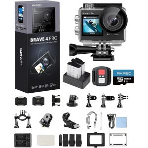 MEVRONISSHOP-Brave 4 Pro Camera Sport 4K 40M avec Carte M&eacute;moire microSDXC 128 Go, 20MP WiFi Action Cam&eacute;ra sous-Marine EIS Stabilisateur avec &Eacute;cran Tactile Grand Angle 170&deg; 5X Zoom Kit d'Accessoires - Neuf