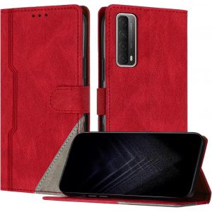 Kalanka-Étui Pour Huawei P Smart 2021, Housse En Cuir Pu Avec [Protection Antichoc Tpu] [Fonction Support] [Porte-Cartes ] Antichoc Magnétique Coque Pour Huawei P Smart 2021 - Rouge - Neuf