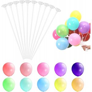 LETNERNY-Lot De 100 Tige Ballon Réutilisables, Support Ballon Anniversaire, Porte Ballon De 32 Cm Avec 100 Ballons Colorés, Pour Décoration De Mariage, Anniversaire, Vacances, Fête - Neuf