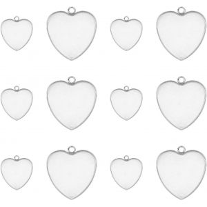 Kal-Pièces 2 Tailles Coeur Plateau Charme En Acier Inoxydable Lunette Blanche Pendentif Plateaux Base Pendentif À Breloque Ébauches Pour Photo Pendentif Résine Fabrication De Bijoux - Neuf