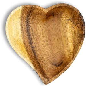 Bol En Bois D'acacia 15 Cm-Design Coeur-Bol &Agrave; Fruits-D&eacute;coration De Table - Neuf