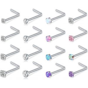 18 Gauge Nez Stud Piercing Anneaux De Nez Courb&eacute;s En Acier Inoxydable Bague Du Nez Vis De Opale Et Zircone Piercing Bijoux Pour Le Corps - Neuf