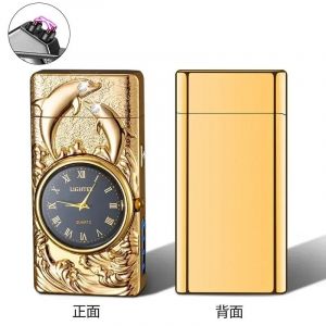 (YELLOW) Briquet électrique USB à 2025led, Dragon en relief et montre, affichage de puissance sans flamme au Plasma, briquet à double Arc, cadeau créatif pour hommes - Neuf