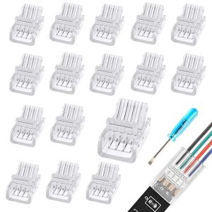 Kalanka-Lot De 16 Connecteurs De Bande Led, Connecteur Led Rvb &Agrave; 4 Broches, Connecteur Rapide Pour Bande Lumineuse Led Smd 5050 &Eacute;tanche Ou Non &Eacute;tanche De 8 Mm De Large - Neuf