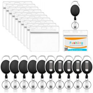 JEXNOVASHOP-10 Porte-badge avec Yoyo,Porte Badge Enrouleur,Carte d'identité avec Porte-clés pour Arte de Visite, Carte Bus (Horizontal) - Neuf