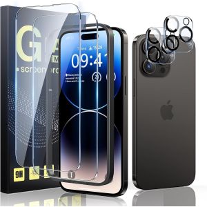 2+2, Verre Tremp&eacute; Pour Iphone 14 Pro 6,1"" Kit Outil D'Installation Facile, 2 Protection &Eacute;cran Vitre Pour Iphone 14 Pro Avec 2 Protection Camera [Facile &Agrave; Installer] [Sans Bulles] - Neuf