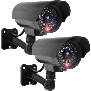 KALANKA-Lot de 2 cam&eacute;ras factices ext&eacute;rieures, fausse cam&eacute;ra de s&eacute;curit&eacute; avec LED rouge clignotante, cam&eacute;ra CCTV factice de s&eacute;curit&eacute; pour int&eacute;rieur et ext&eacute;rieur - Neuf