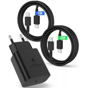 Chenquansarl-45w Chargeur Usb C Charge Rapide Pour Samsung Galaxy S24 Ultra/S25/S23/S22/S21,Usb-C Fast Chargeur Avec 1m+2m Type C Cable,Pr Secteur Usbc Adapteur Pour Note20/10/9/8/A73/A53/A52/S10/S9, - Neuf