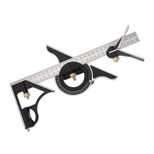 Équerre combinée en métal, règle de menuiserie multifonction, règle d'angle combinée avec niveau zéro, rapporteur d'angle à tête droite 300 mm - Neuf