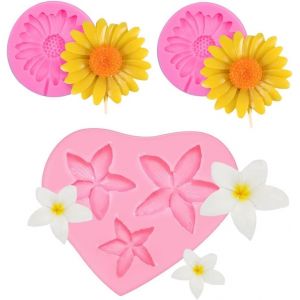 Moules En Silicone Fleur 3d Mini Pour Fondant,G&acirc;teau,Chocolat,Gel&eacute;e,Sucre,Savon-Marguerite,Frangipanier (3 Pi&egrave;ces) - Neuf