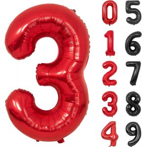 Ballons Num&eacute;ro, 40 Pouces Rouge H&eacute;lium Mylar Ballons Ballon Anniversaire 3 An Pour Enfant Gar&ccedil;on Fille D&eacute;corations De F&ecirc;tes D'Anniversaires (Chiffre 3) - Neuf