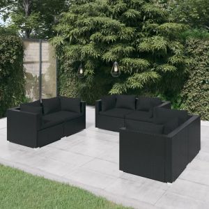 Prolenta Premium - Salon De Jardin 6 Pcs Avec Coussins R&eacute;sine Tress&eacute;e Noir - Neuf