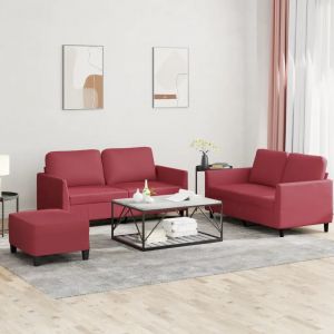 Prolenta Premium - Ensemble De Canap&eacute;s 3 Pcs Et Coussins Rouge Bordeaux Similicuir - Neuf