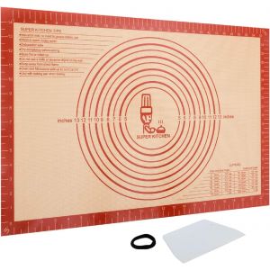 Tapis De Cuisson Tapis &Agrave; P&acirc;tisserie En Silicone Antid&eacute;rapant Avec Mesure 60 X 40 Cm Et Grattoir &Agrave; P&acirc;te, Fondant/Tapis De La Cro&ucirc;te &Agrave; Tarte (Rouge)[CHU10501656] - Neuf